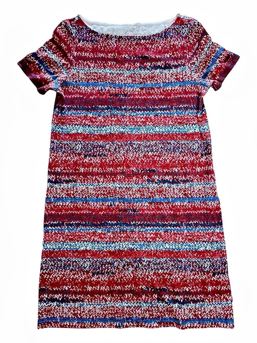 Tory Burch Space Dye Yarn Print Pima Cotton Mini Dress Red & Blue Sz S nwot